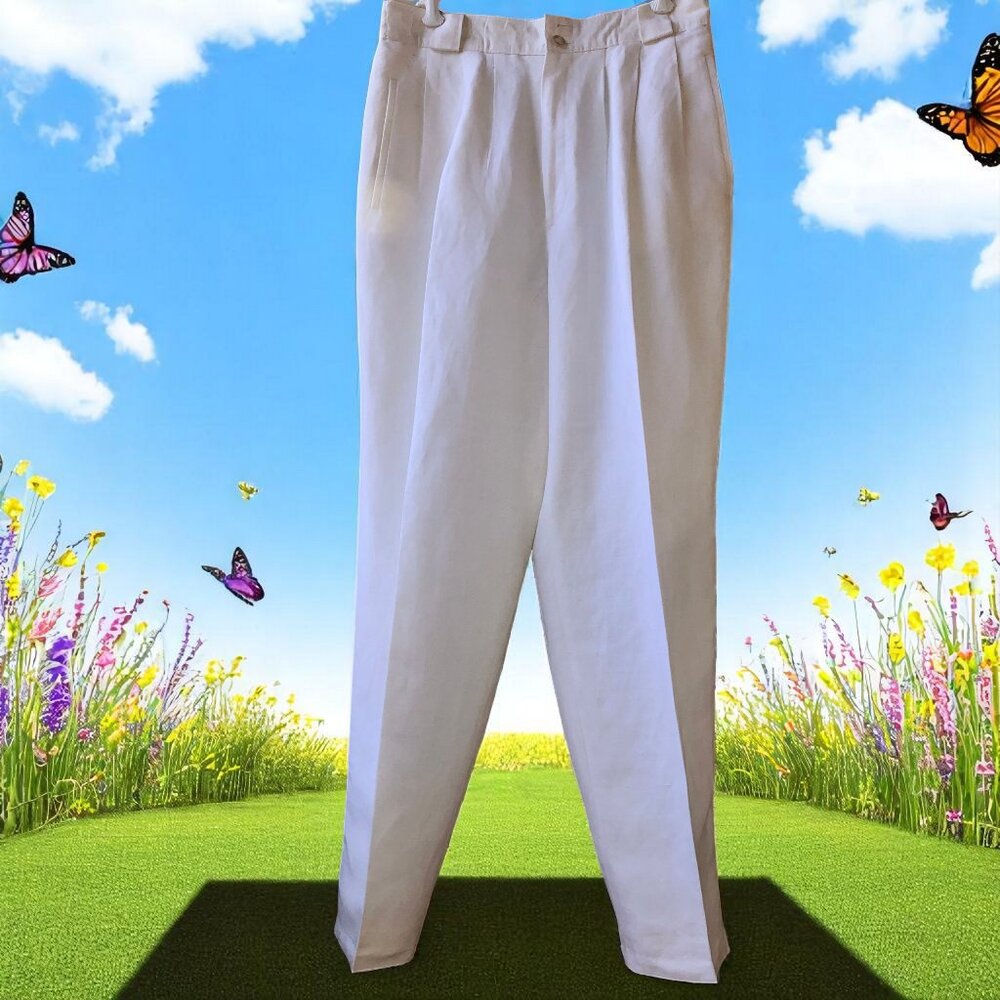 Vintage 90s Giorgio Sant Angelo Pants White Linen Blend Womens 12